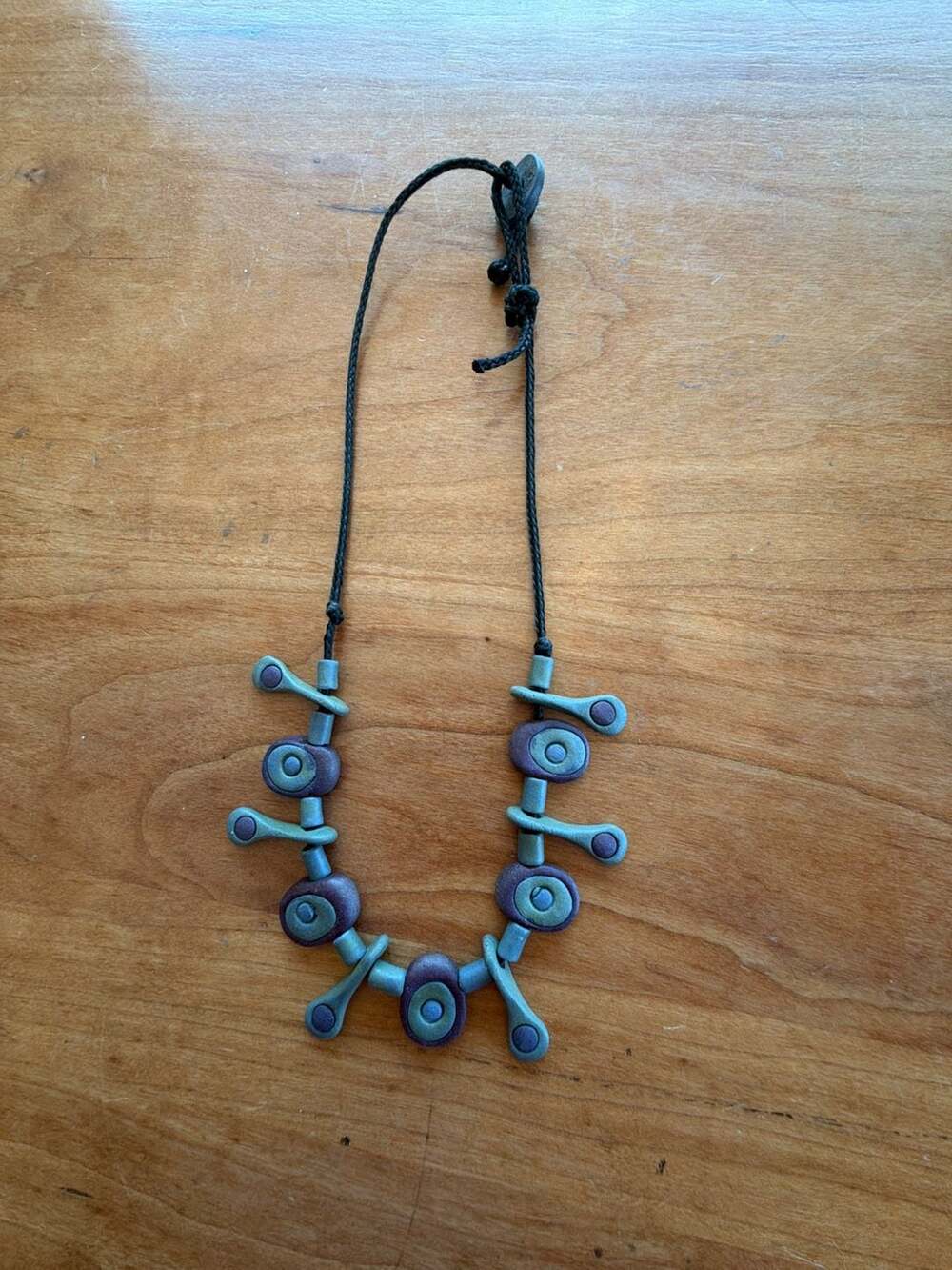 Artisan Polymer Clay Statement Necklace with Blue and Purple Geometric Beads